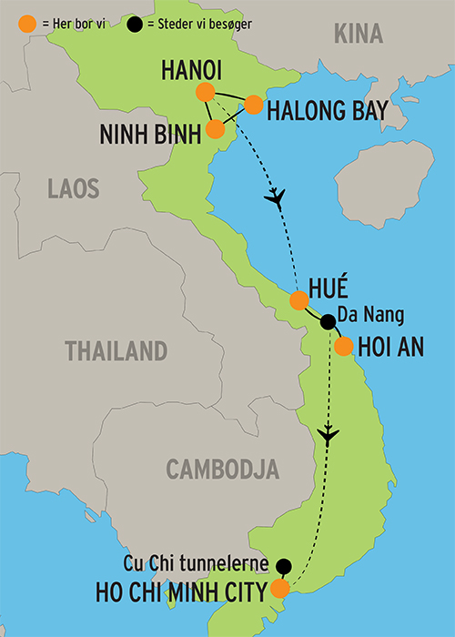 Vietnam Kort Rundrejse i Vietnam med rejseleder Vietnam Kort