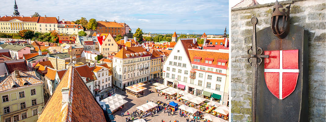 Tallinn og mindepladen for hvor Dannebrog faldt ned fra himlen i 1219