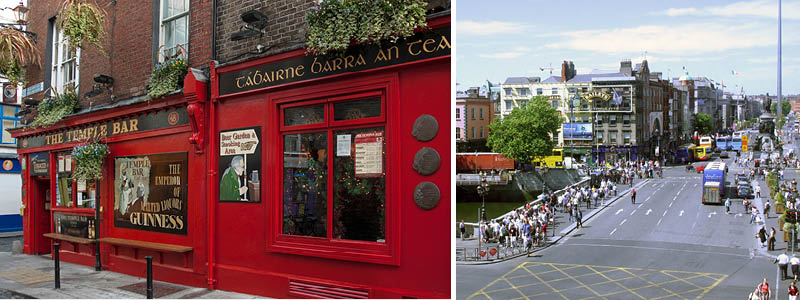 Temple Bar og O'Connell broen i Dublin, Irland