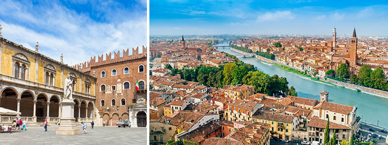 Piazza Erbe og udsigt i Verona, Italien