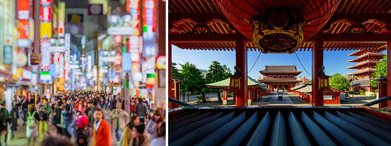 Ginza-distriktet og Sensoji templet, Japan