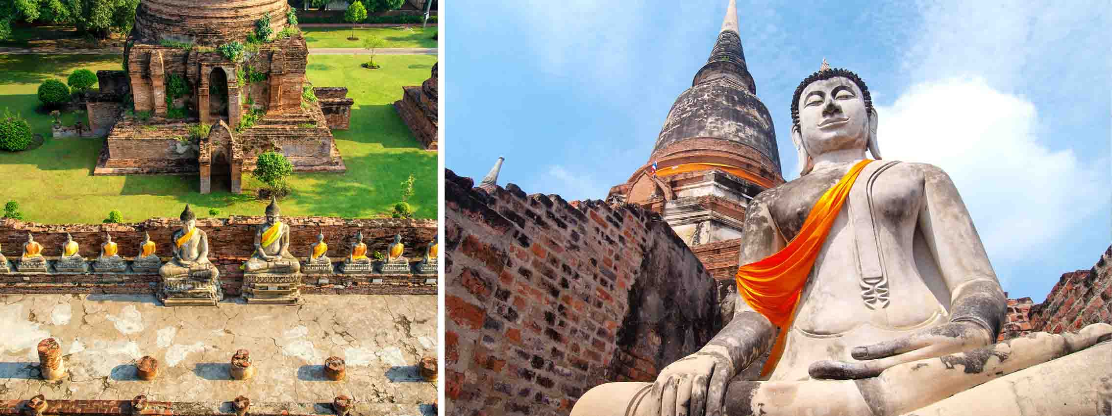 Hovedstaden Ayutthayav og Buddha statuer