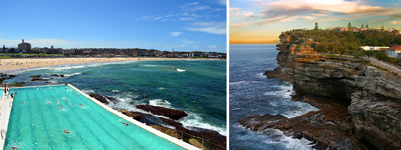 Tag til Bondi Beach og udkigspunkt "The Gap" udenfor Sydney, Australien