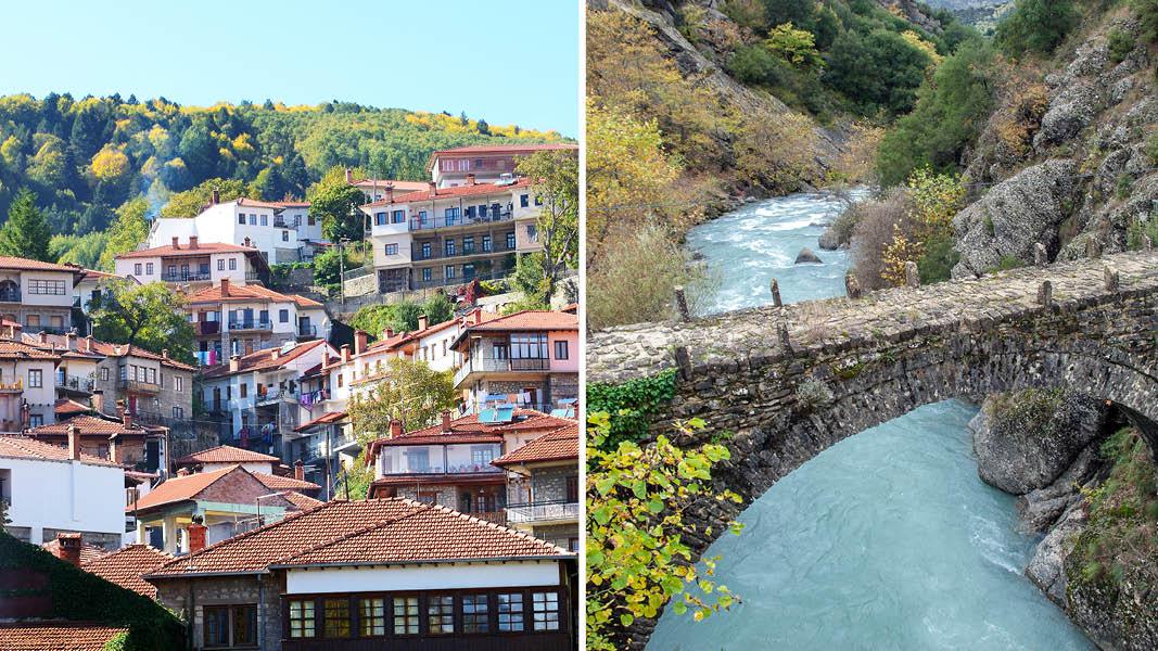 Stenbro i Epirus og byen Metsovo
