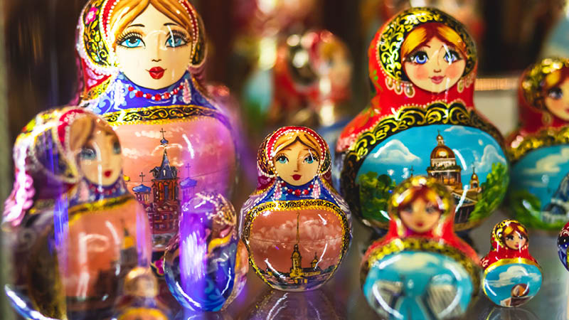 Traditionelle russiske dukker i Sankt Petersborg, Rusland